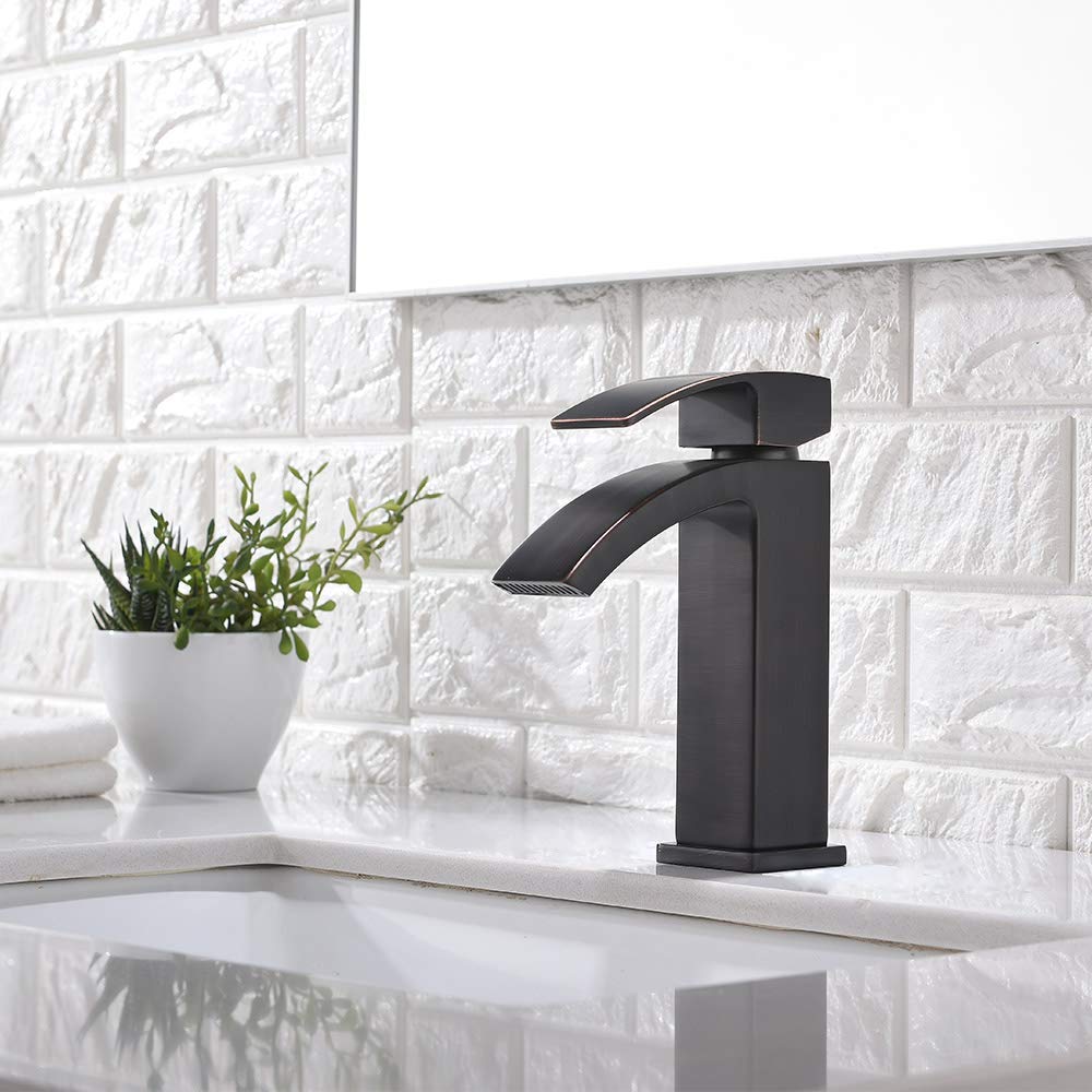 Friho Single Handle Waterfall Bathroom Vanity Sink Faucet with E - Click Image to Close
