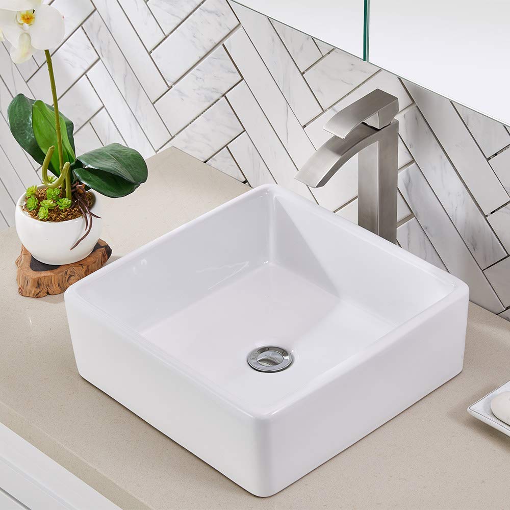 Friho 14.96''x14.96'' Modern Above Counter Square Vessel Vanity - Click Image to Close