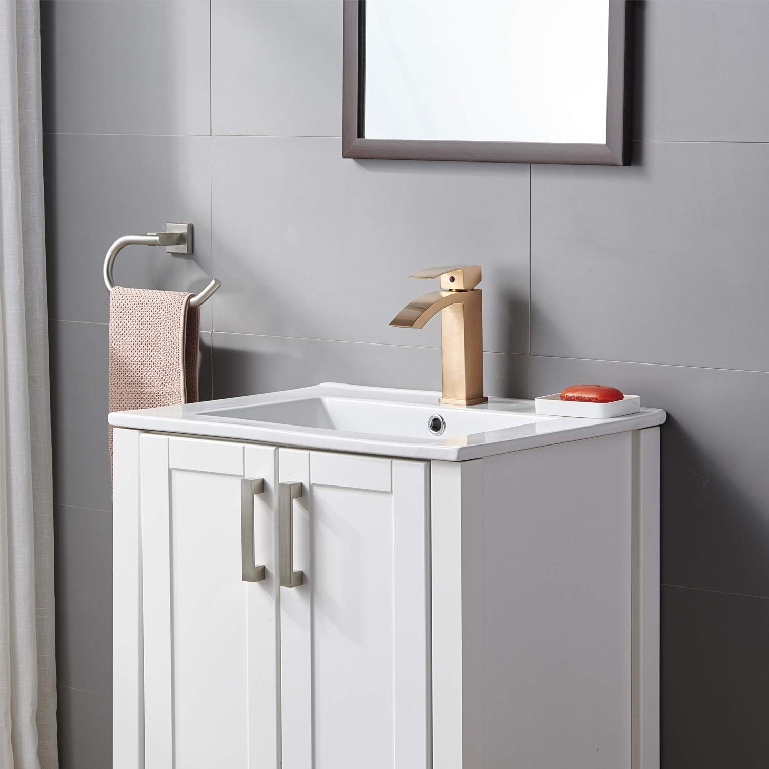 Friho Single Handle Waterfall Bathroom Vanity Sink Faucet with E